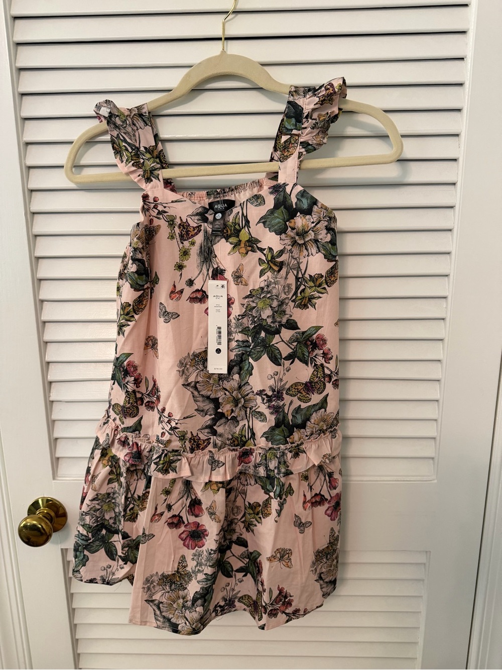 Aqua Pink Floral Ruffle-Strap Casual Dress